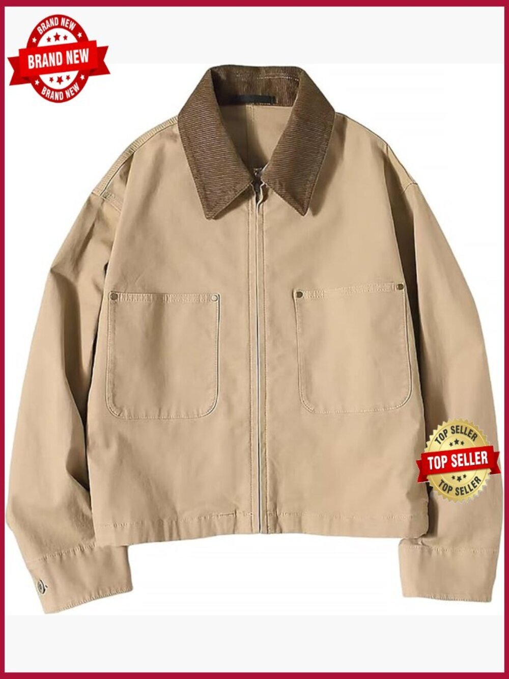 Cropped Bomber Jacket Corduroy Collar Utility Zip Up Cotton Canvas Workwear